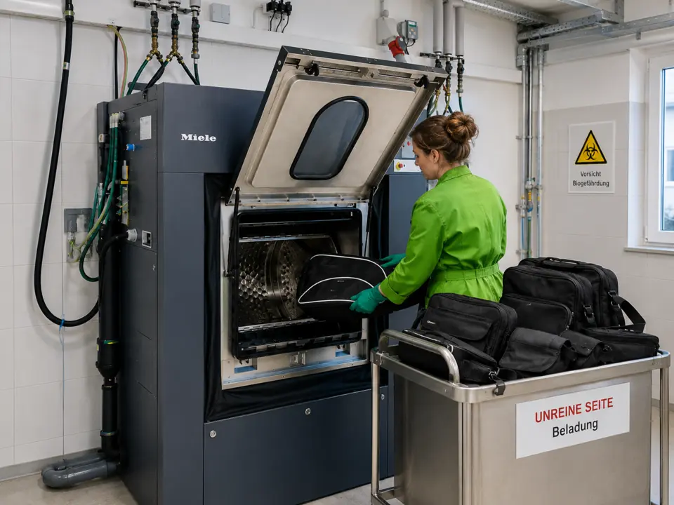 Beladung einer Trennwandwaschmaschine bei ADRG MedClean