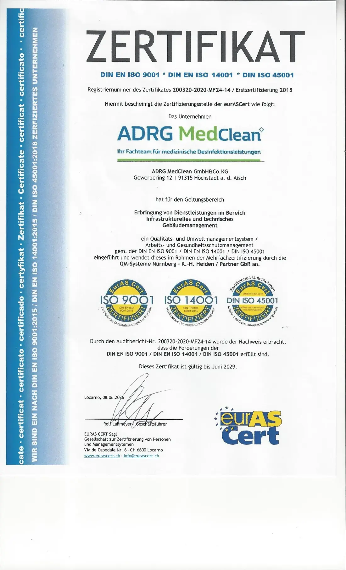 Zertifizierungsnachweis ADRG MedClean